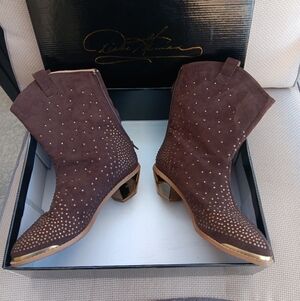 Brown Suede & Gold Studded Ankle Boots sz 7 By Diane Gilman